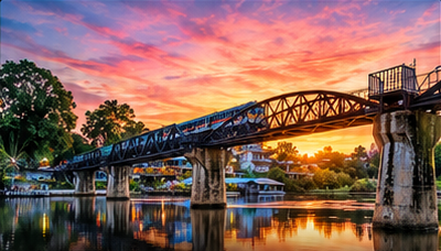 River-Kwai-Brücke bei Sonnenuntergang